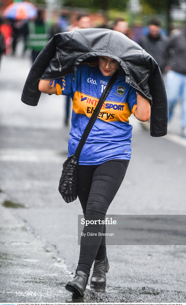 6 August 2017; Julia Wade, from Holycross, Co Tipperary, makes her way to the GAA Hurling All-Ireland Senior Championship Semi-Final match between Galway and Tipperary at Croke Park in Dublin. Photo by Daire Brennan/Sportsfile