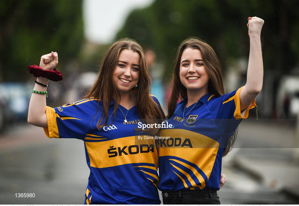 6 August 2017; Tipperary supporters Claudia, left, and Megan Quirke, from Newport, Co Tipperary ahead of the GAA Hurling All-Ireland Senior Championship Semi-Final match between Galway and Tipperary at Croke Park in Dublin. Photo by Daire Brennan/Sportsfile