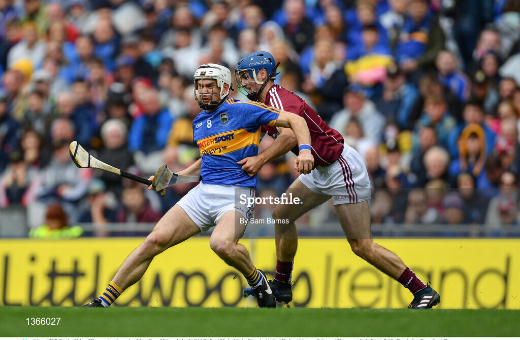 6 August 2017; Brendan Maher of Tipperary in action against Johnny Coen of Galway during the GAA Hurling All-Ireland Senior Championship Semi-Final match between Galway and Tipperary at Croke Park in Dublin. Photo by Sam Barnes/Sportsfile