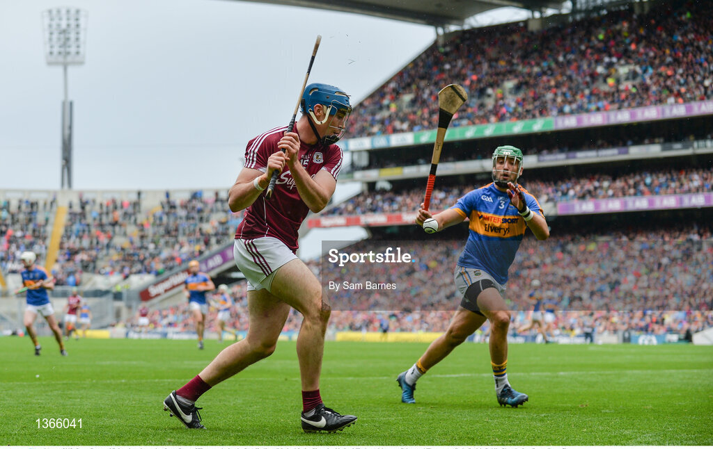 6 August 2017; Conor Cooney of Galway in action against James Barry of Tipperary during the GAA Hurling All-Ireland Senior Championship Semi-Final match between Galway and Tipperary at Croke Park in Dublin. Photo by Sam Barnes/Sportsfile