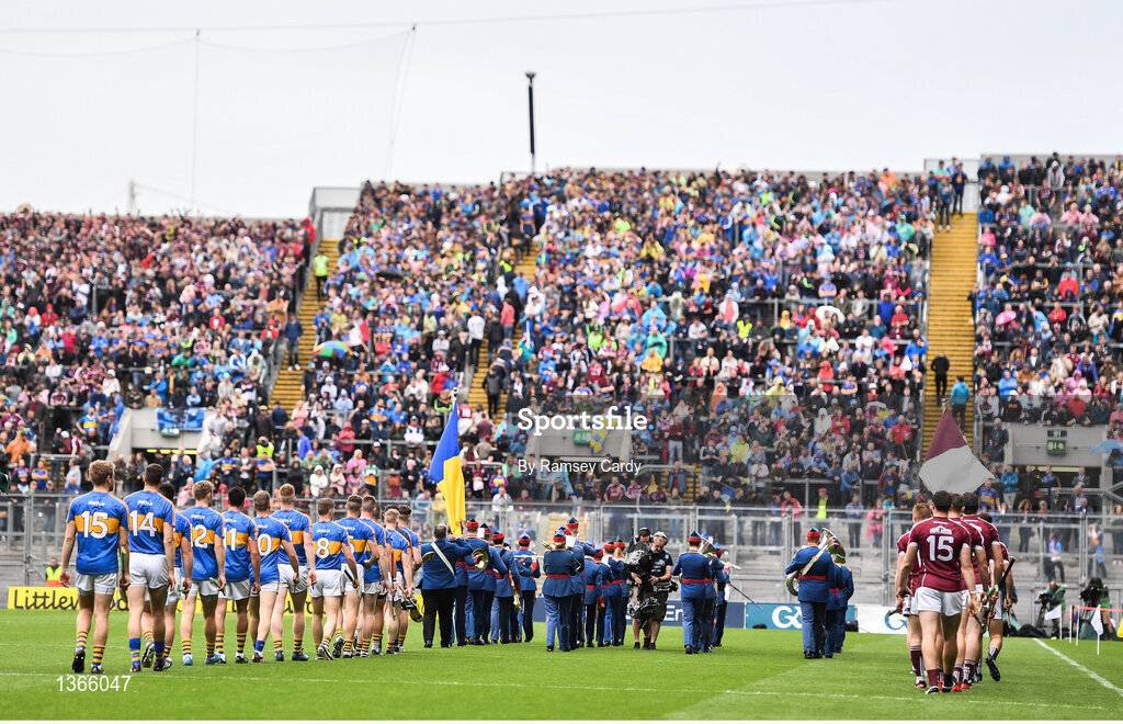 6 August 2017; Both teams during the pre-match parade ahead of the GAA Hurling All-Ireland Senior Championship Semi-Final match between Galway and Tipperary at Croke Park in Dublin. Photo by Ramsey Cardy/Sportsfile