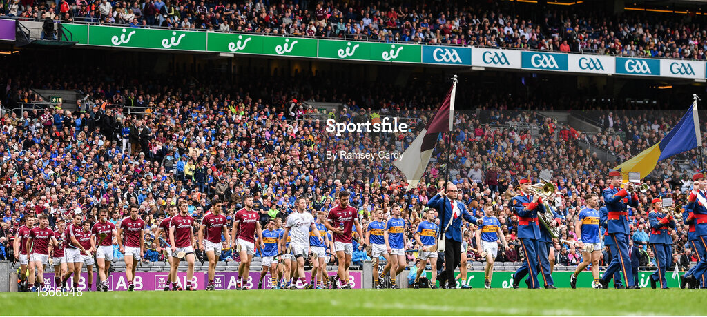 6 August 2017; Both teams during the pre-match parade ahead of the GAA Hurling All-Ireland Senior Championship Semi-Final match between Galway and Tipperary at Croke Park in Dublin. Photo by Ramsey Cardy/Sportsfile