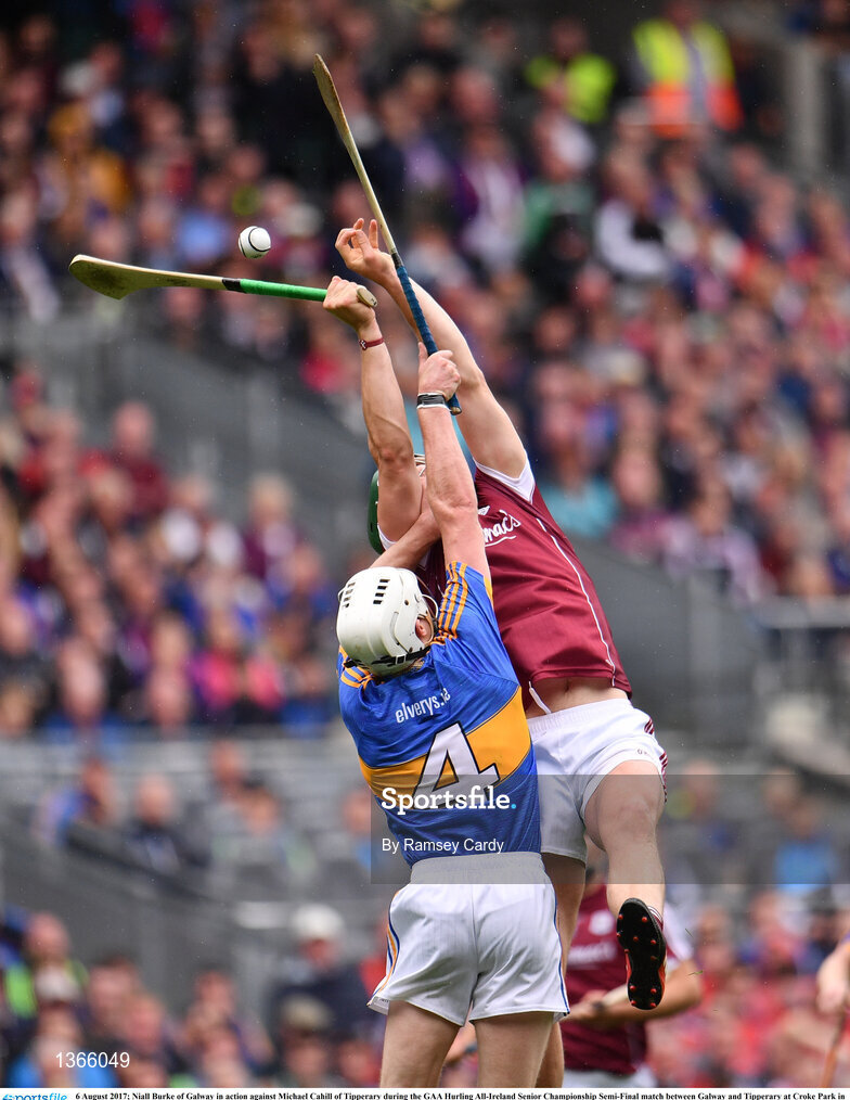 6 August 2017; Niall Burke of Galway in action against Michael Cahill of Tipperary during the GAA Hurling All-Ireland Senior Championship Semi-Final match between Galway and Tipperary at Croke Park in Dublin. Photo by Ramsey Cardy/Sportsfile