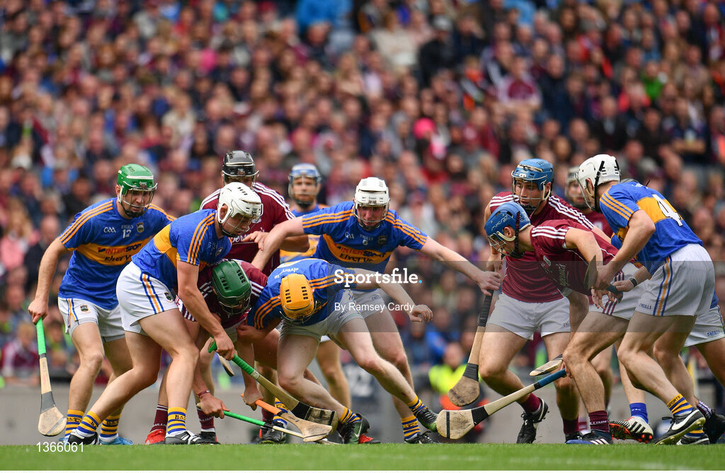 6 August 2017; Both teams battle for possession during the GAA Hurling All-Ireland Senior Championship Semi-Final match between Galway and Tipperary at Croke Park in Dublin. Photo by Ramsey Cardy/Sportsfile