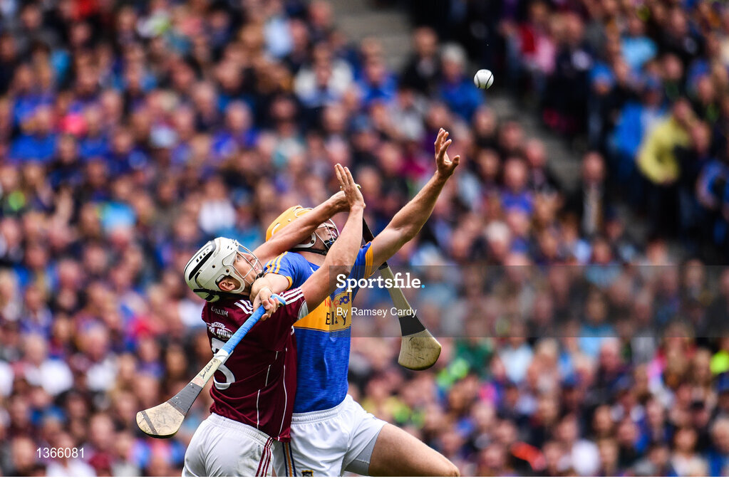 6 August 2017; Seamus Callanan of Tipperary in action against Daithi Burke of Galway during the GAA Hurling All-Ireland Senior Championship Semi-Final match between Galway and Tipperary at Croke Park in Dublin. Photo by Ramsey Cardy/Sportsfile
