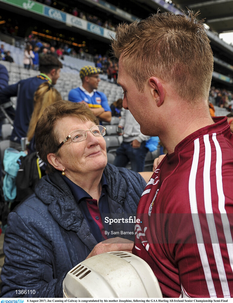 6 August 2017; Joe Canning of Galway is congratulated by his mother Josephine, following the GAA Hurling All-Ireland Senior Championship Semi-Final match between Galway and Tipperary at Croke Park in Dublin. Photo by Sam Barnes/Sportsfile