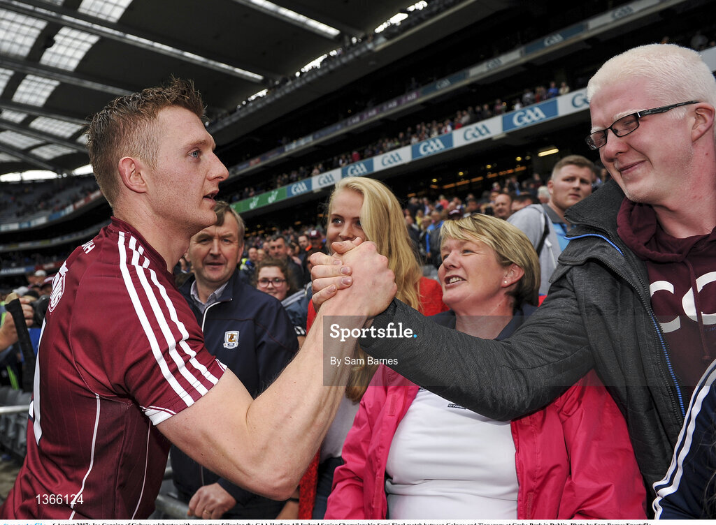 6 August 2017; Joe Canning of Galway celebrates with supporters following the GAA Hurling All-Ireland Senior Championship Semi-Final match between Galway and Tipperary at Croke Park in Dublin. Photo by Sam Barnes/Sportsfile