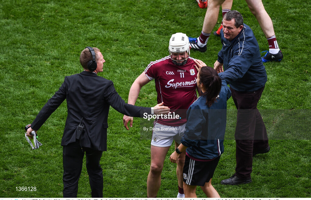 6 August 2017; Joe Canning of Galway celebrates with his brother Ollie after the GAA Hurling All-Ireland Senior Championship Semi-Final match between Galway and Tipperary at Croke Park in Dublin. Photo by Daire Brennan/Sportsfile