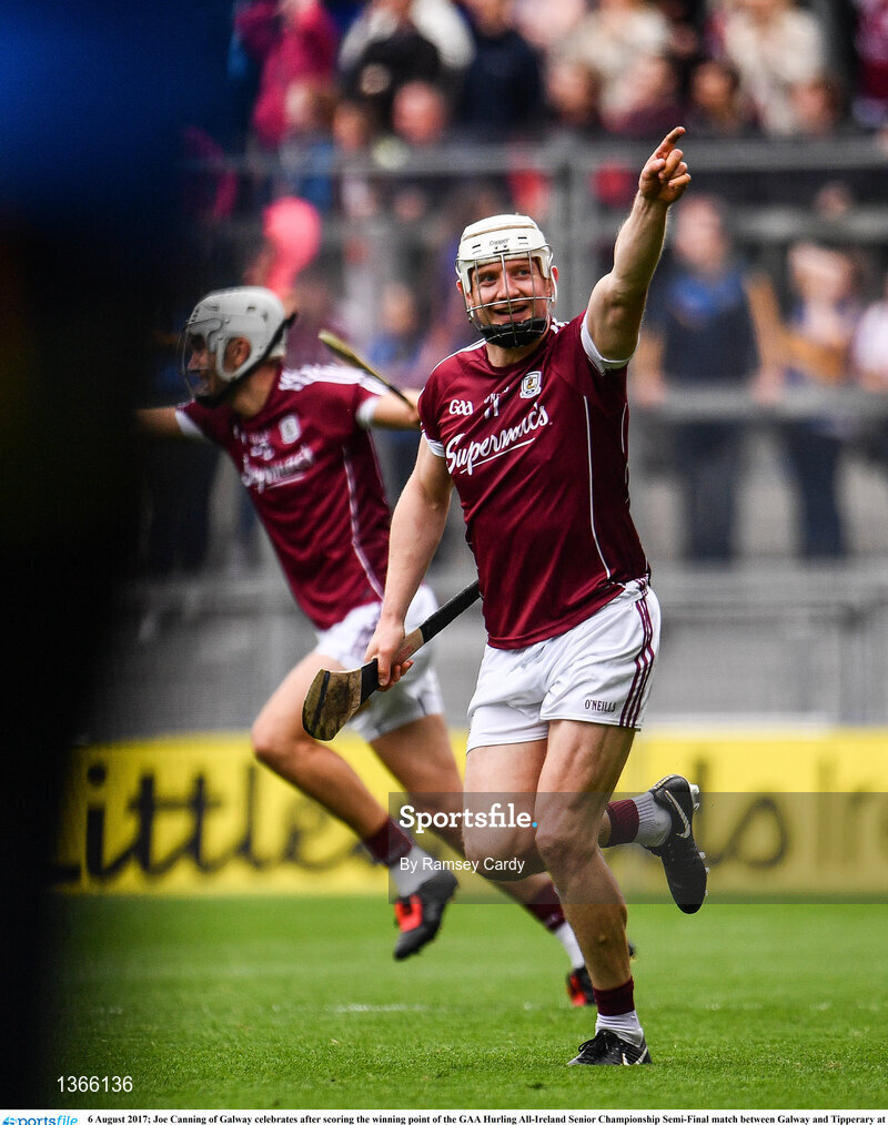 6 August 2017; Joe Canning of Galway celebrates after scoring the winning point of the GAA Hurling All-Ireland Senior Championship Semi-Final match between Galway and Tipperary at Croke Park in Dublin. Photo by Ramsey Cardy/Sportsfile