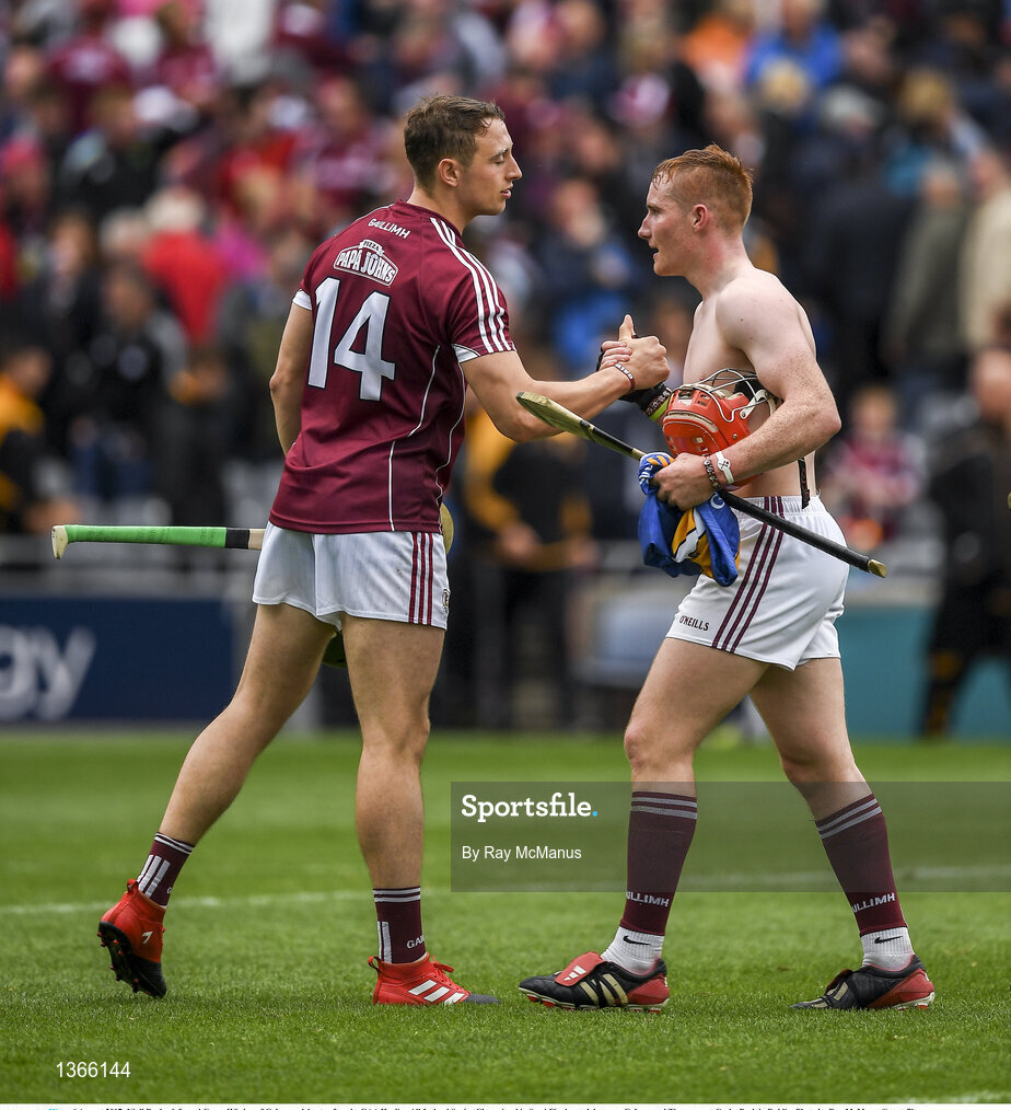 6 August 2017; Niall Burke, left, and Conor Whelan of Galway celebrate after the GAA Hurling All-Ireland Senior Championship Semi-Final match between Galway and Tipperary at Croke Park in Dublin. Photo by Ray McManus/Sportsfile