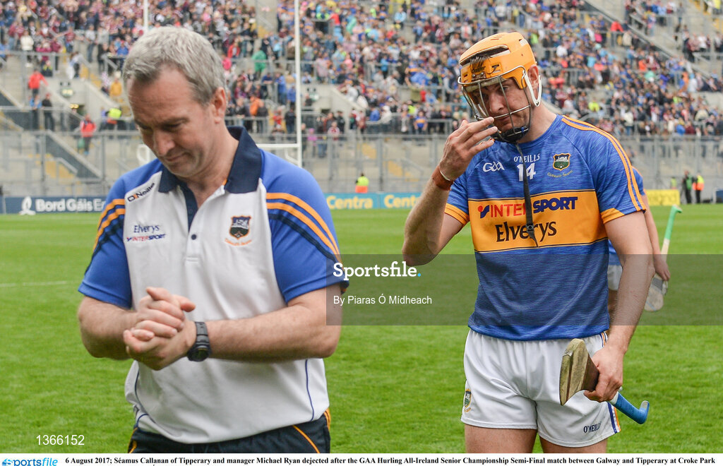 6 August 2017; Séamus Callanan of Tipperary and manager Michael Ryan dejected after the GAA Hurling All-Ireland Senior Championship Semi-Final match between Galway and Tipperary at Croke Park in Dublin. Photo by Piaras Ó Mídheach/Sportsfile