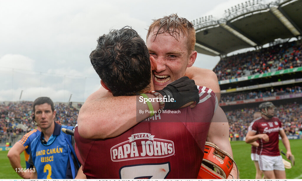 6 August 2017; Conor Whelan of Galway, behind, celebrates with team-mate Daithí Burke after the GAA Hurling All-Ireland Senior Championship Semi-Final match between Galway and Tipperary at Croke Park in Dublin. Photo by Piaras Ó Mídheach/Sportsfile
