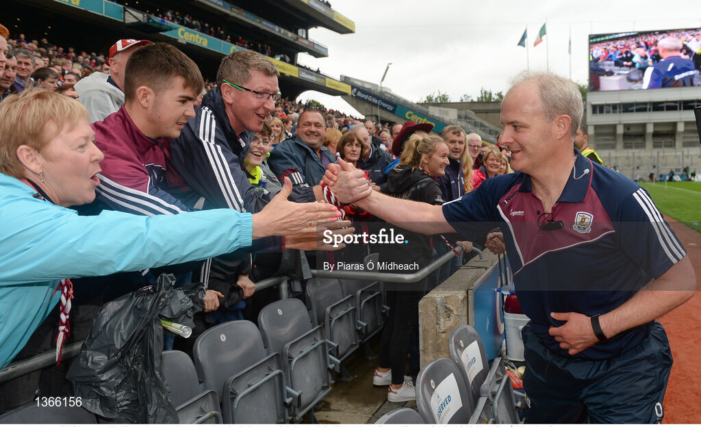 6 August 2017; Galway manager Mícheál Donoghue is congratulated by supporters after the GAA Hurling All-Ireland Senior Championship Semi-Final match between Galway and Tipperary at Croke Park in Dublin. Photo by Piaras Ó Mídheach/Sportsfile