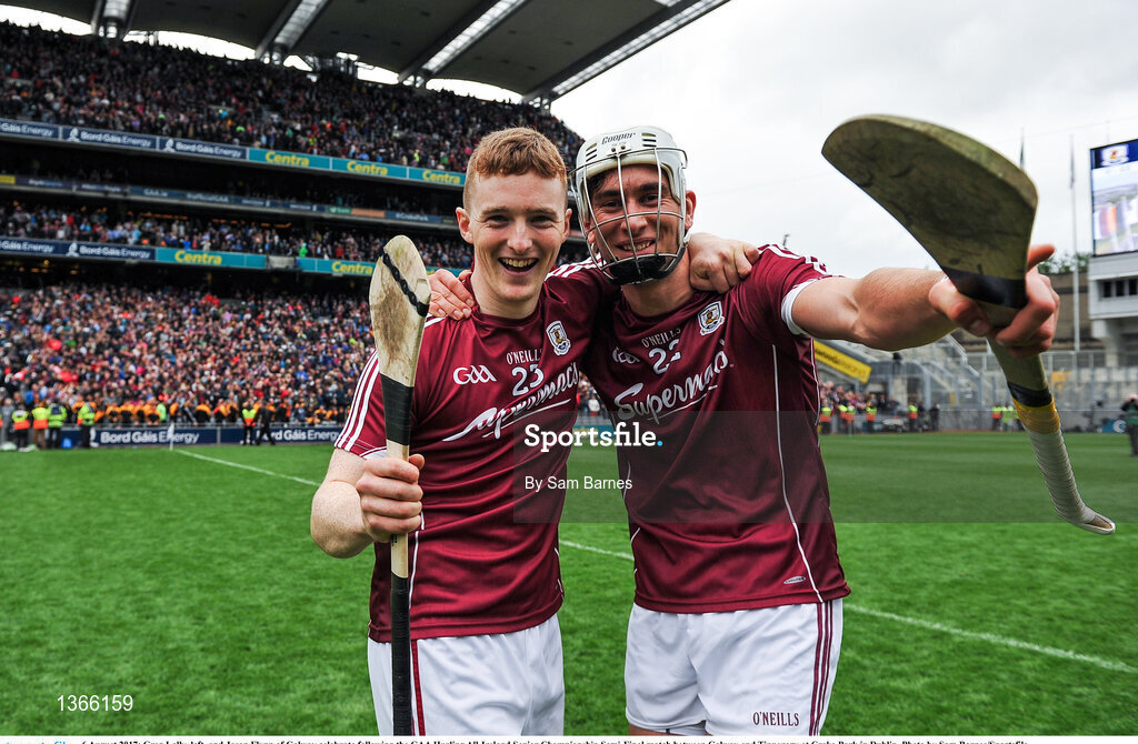 6 August 2017; Greg Lally, left, and Jason Flynn of Galway celebrate following the GAA Hurling All-Ireland Senior Championship Semi-Final match between Galway and Tipperary at Croke Park in Dublin. Photo by Sam Barnes/Sportsfile