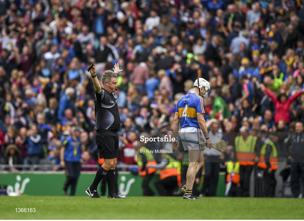 6 August 2017; Referee Barry Kelly blows the fulltime whistle at the end of the GAA Hurling All-Ireland Senior Championship Semi-Final match between Galway and Tipperary at Croke Park in Dublin. Photo by Ray McManus/Sportsfile