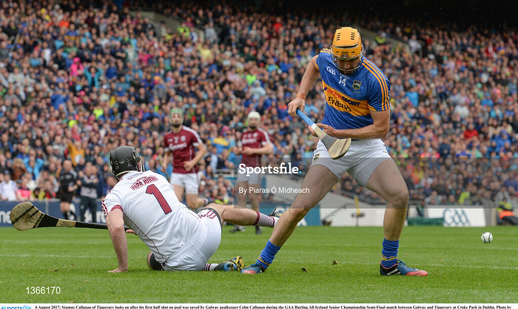6 August 2017; Séamus Callanan of Tipperary looks on after his first half shot on goal was saved by Galway goalkeeper Colm Callanan during the GAA Hurling All-Ireland Senior Championship Semi-Final match between Galway and Tipperary at Croke Park in Dublin. Photo by Piaras Ó Mídheach/Sportsfile