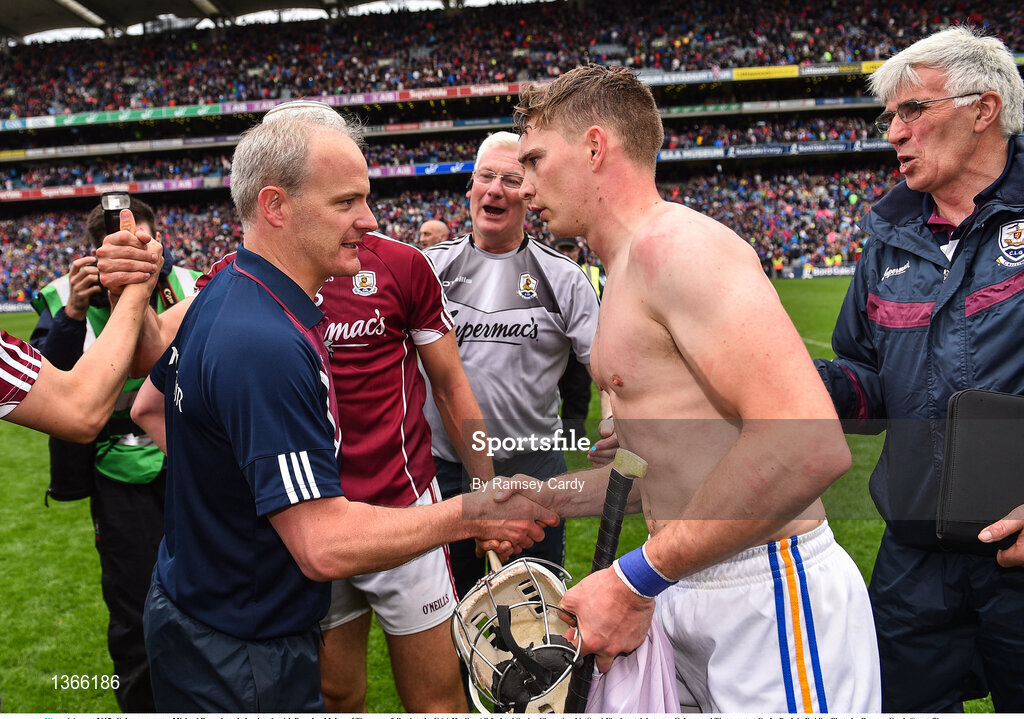 6 August 2017; Galway manager Micheal Donoghue shakes hands with Brendan Maher of Tipperary following the GAA Hurling All-Ireland Senior Championship Semi-Final match between Galway and Tipperary at Croke Park in Dublin. Photo by Ramsey Cardy/Sportsfile