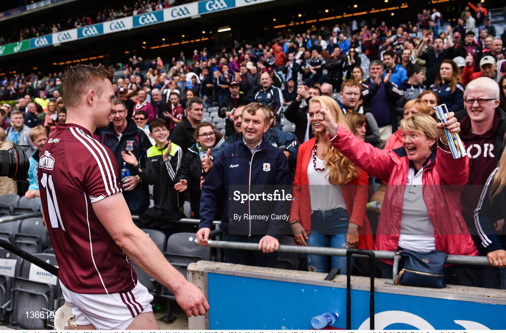 6 August 2017; Joe Canning of Galway is greeted by family members following his side's victory in the GAA Hurling All-Ireland Senior Championship Semi-Final match between Galway and Tipperary at Croke Park in Dublin. Photo by Ramsey Cardy/Sportsfile