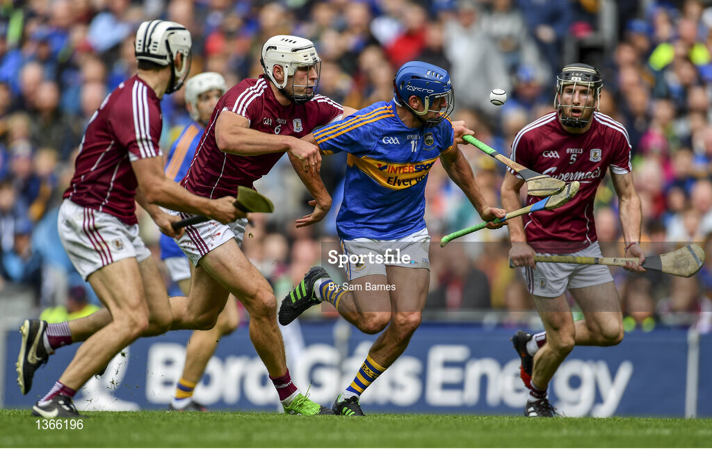 6 August 2017; Patrick Maher of Tipperary in action against Gearoid McInerney of Galway during the GAA Hurling All-Ireland Senior Championship Semi-Final match between Galway and Tipperary at Croke Park in Dublin. Photo by Sam Barnes/Sportsfile