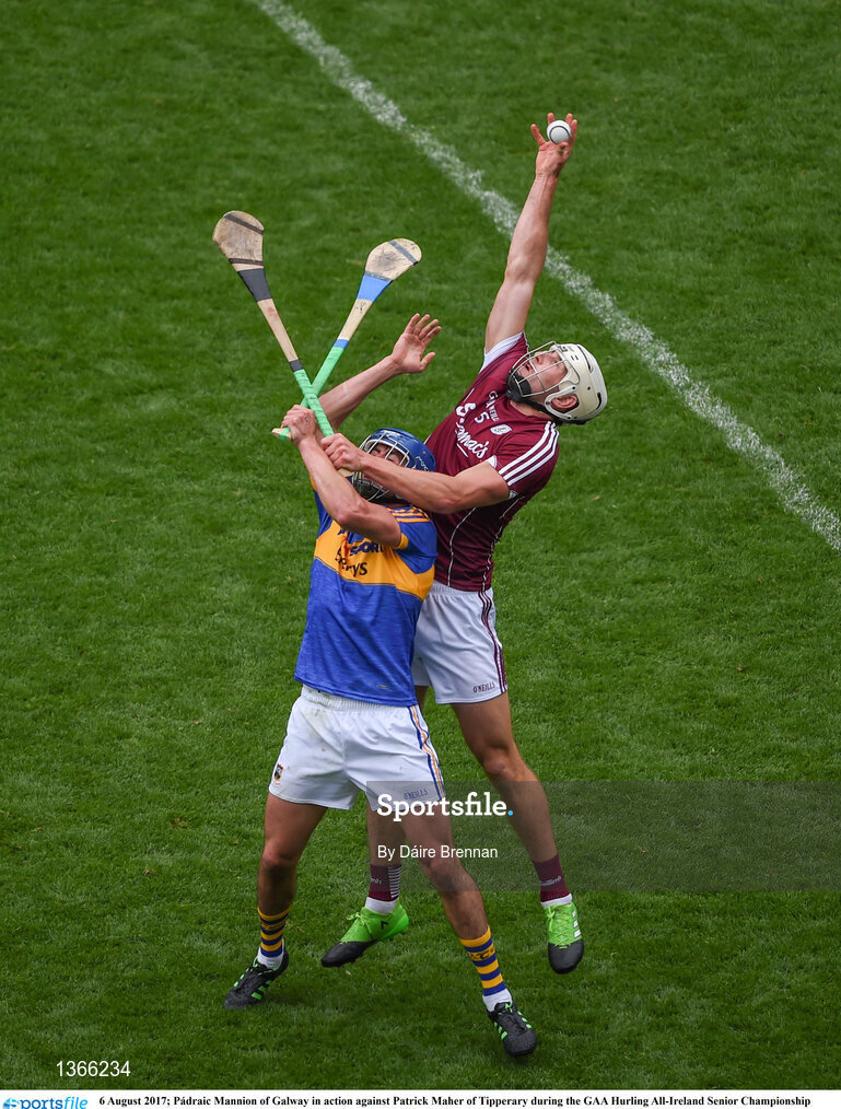 6 August 2017; Pádraic Mannion of Galway in action against Patrick Maher of Tipperary during the GAA Hurling All-Ireland Senior Championship Semi-Final match between Galway and Tipperary at Croke Park in Dublin. Photo by Daire Brennan/Sportsfile