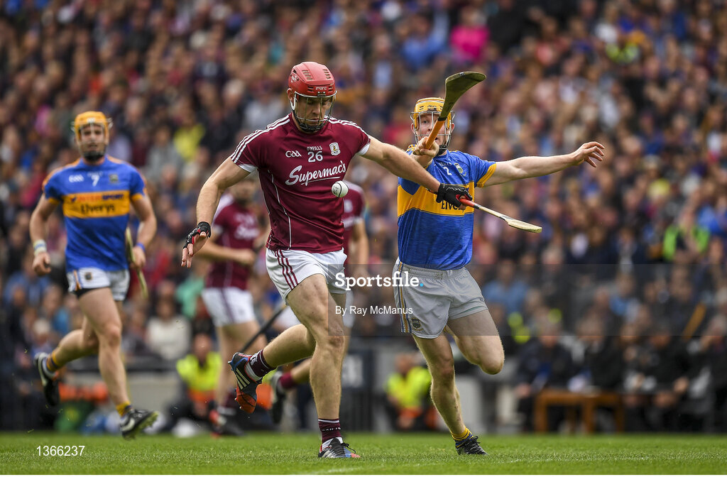 6 August 2017; Jonathan Glynn of Galway in action against Donagh Maher of Tipperary during the GAA Hurling All-Ireland Senior Championship Semi-Final match between Galway and Tipperary at Croke Park in Dublin. Photo by Ray McManus/Sportsfile