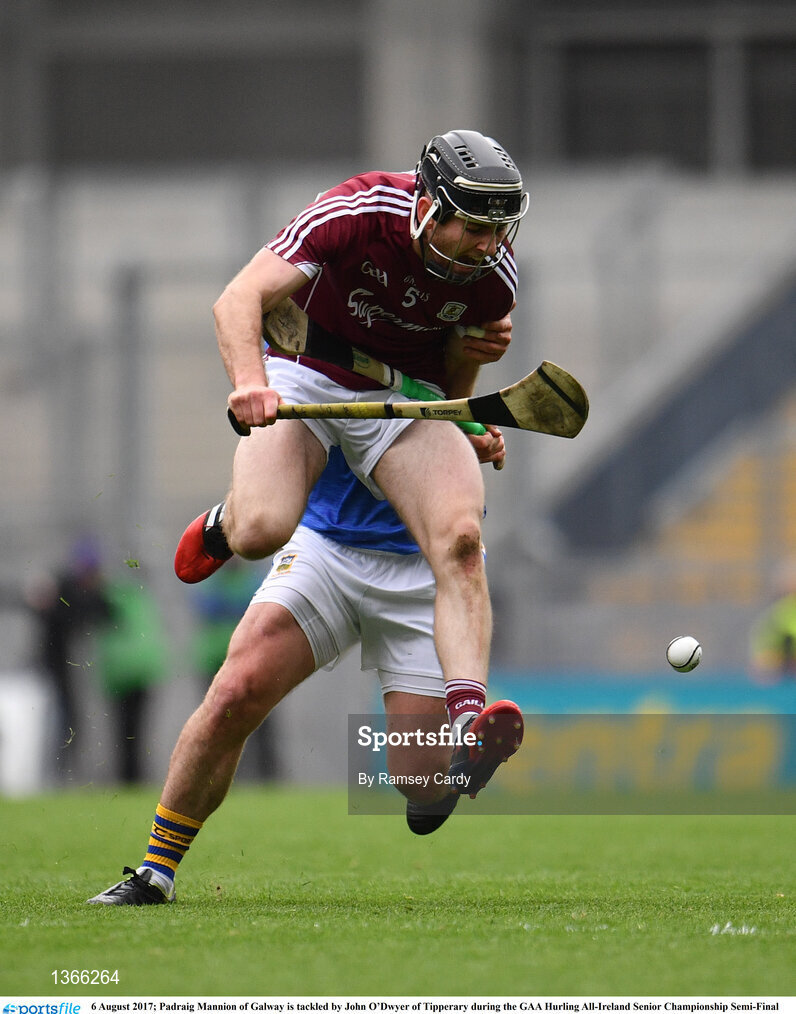 6 August 2017; Padraig Mannion of Galway is tackled by John O’Dwyer of Tipperary during the GAA Hurling All-Ireland Senior Championship Semi-Final match between Galway and Tipperary at Croke Park in Dublin. Photo by Ramsey Cardy/Sportsfile