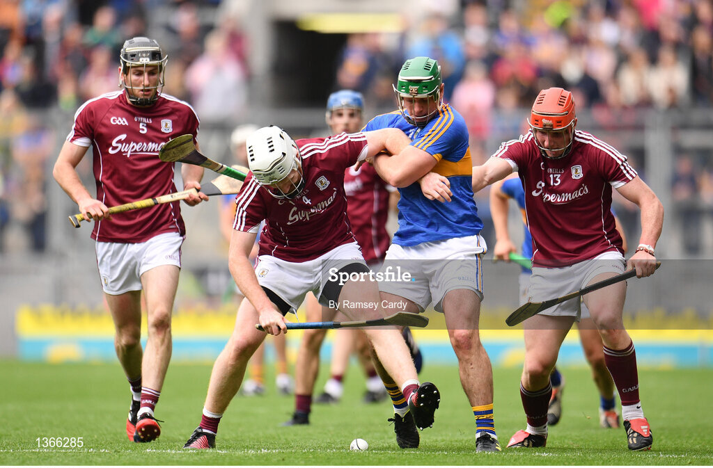 6 August 2017; John Hanbury of Galway is tackled by John O’Dwyer of Tipperary during the GAA Hurling All-Ireland Senior Championship Semi-Final match between Galway and Tipperary at Croke Park in Dublin. Photo by Ramsey Cardy/Sportsfile