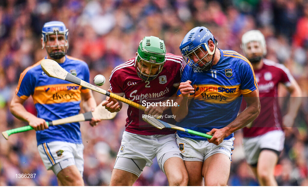 6 August 2017; Adrian Tuohy of Galway is tackled by Patrick Maher of Tipperary during the GAA Hurling All-Ireland Senior Championship Semi-Final match between Galway and Tipperary at Croke Park in Dublin. Photo by Ramsey Cardy/Sportsfile