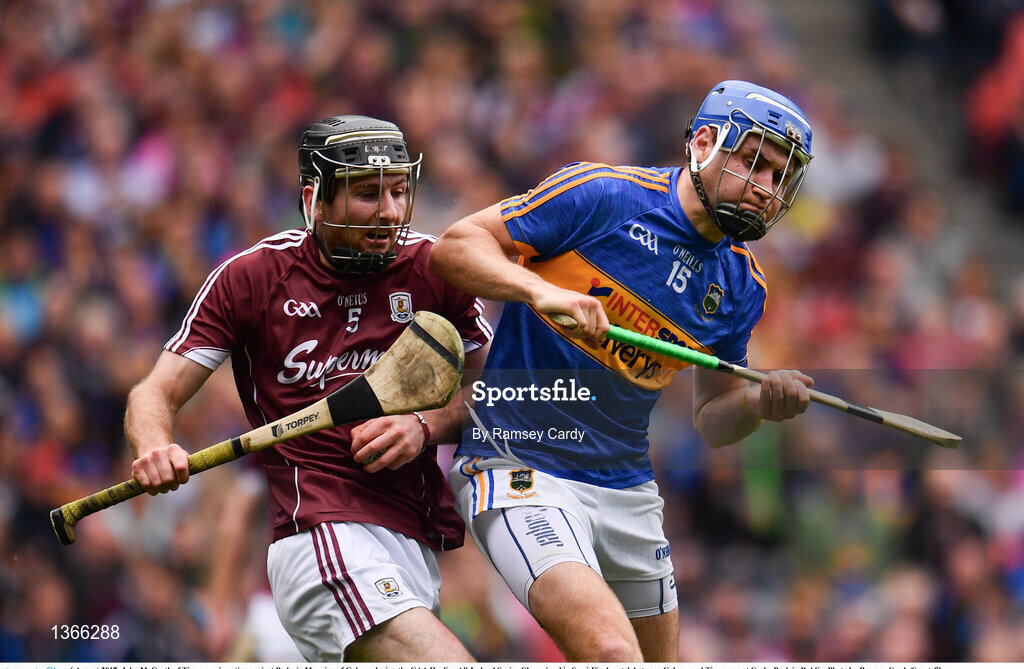 6 August 2017; John McGrath of Tipperary in action against Padraig Mannion of Galway during the GAA Hurling All-Ireland Senior Championship Semi-Final match between Galway and Tipperary at Croke Park in Dublin. Photo by Ramsey Cardy/Sportsfile