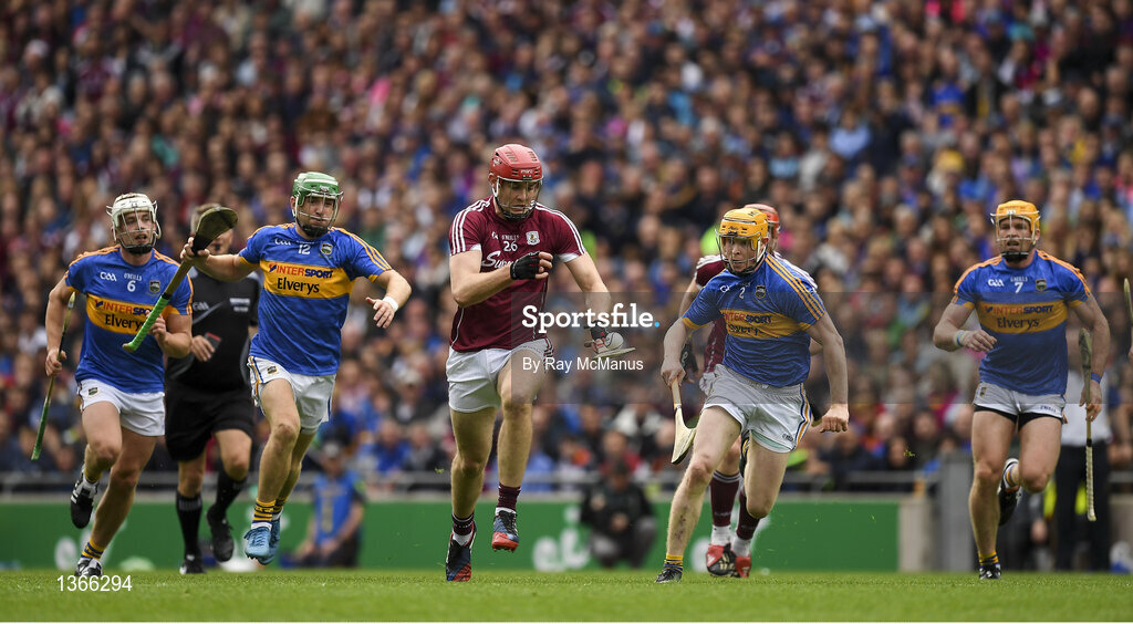 6 August 2017; Jonathan Glynn of Galway with Tipperary players, from left, Ronan Maher, Noel McGrath, Donagh Maher and Padraic Maher in pursuit during the GAA Hurling All-Ireland Senior Championship Semi-Final match between Galway and Tipperary at Croke Park in Dublin. Photo by Ray McManus/Sportsfile