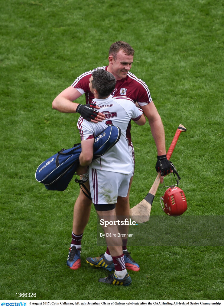 6 August 2017; Colm Callanan, left, adn Jonathan Glynn of Galway celebrate after the GAA Hurling All-Ireland Senior Championship Semi-Final match between Galway and Tipperary at Croke Park in Dublin. Photo by Daire Brennan/Sportsfile