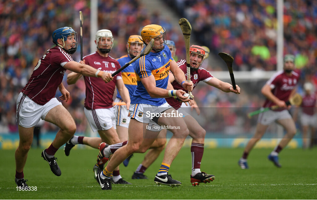 6 August 2017; Padraic Maher of Tipperary is tackled by Conor Cooney, left, of Galway during the GAA Hurling All-Ireland Senior Championship Semi-Final match between Galway and Tipperary at Croke Park in Dublin. Photo by Ray McManus/Sportsfile