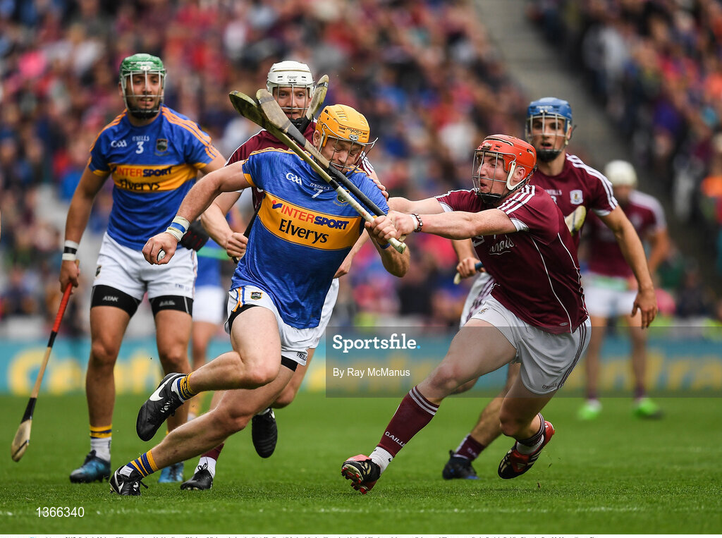 6 August 2017; Padraic Maher of Tipperary is tackled by Conor Whelan of Galway during the GAA Hurling All-Ireland Senior Championship Semi-Final match between Galway and Tipperary at Croke Park in Dublin. Photo by Ray McManus/Sportsfile