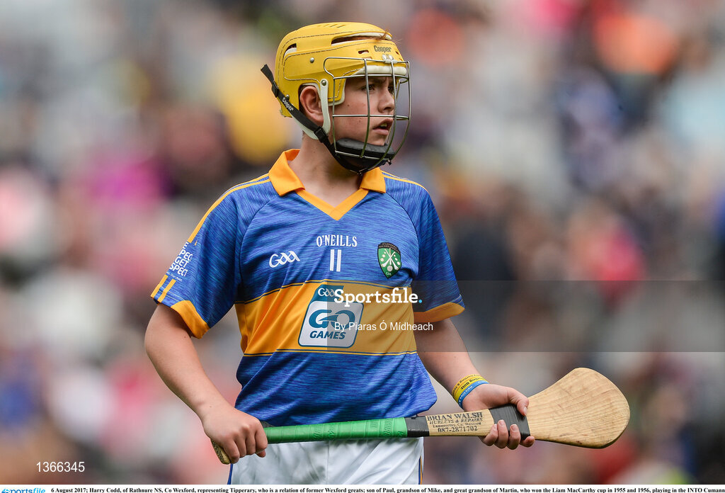 6 August 2017; Harry Codd, of Rathnure NS, Co Wexford, representing Tipperary, who is a relation of former Wexford greats; son of Paul, grandson of Mike, and great grandson of Martin, who won the Liam MacCarthy cup in 1955 and 1956, playing in the INTO Cumann na mBunscol GAA Respect Exhibition Go Games at half-time in the GAA Hurling All-Ireland Senior Championship Semi-Final match between Galway and Tipperary at Croke Park in Dublin. Photo by Piaras Ó Mídheach/Sportsfile