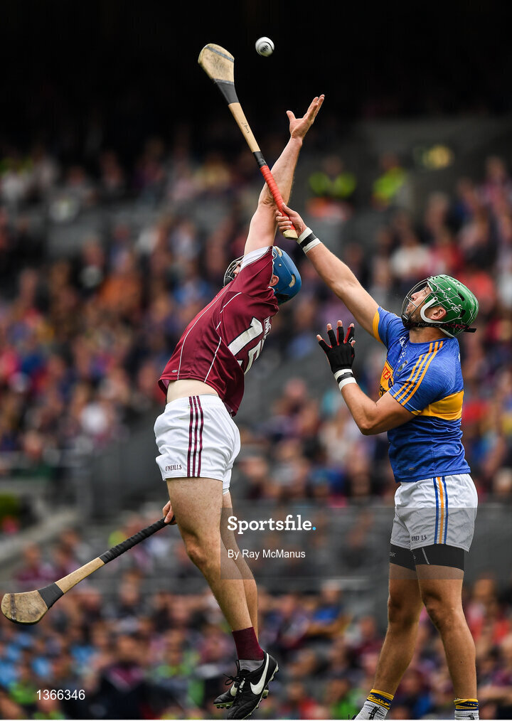 6 August 2017; Conor Cooney of Galway in action against James Barry of Tipperary during the GAA Hurling All-Ireland Senior Championship Semi-Final match between Galway and Tipperary at Croke Park in Dublin. Photo by Ray McManus/Sportsfile