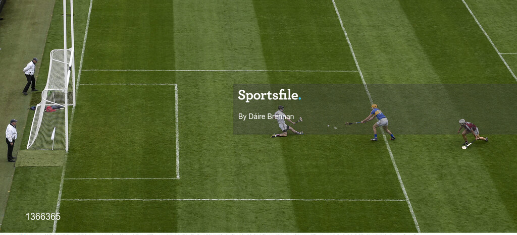 6 August 2017; Colm Callanan of Galway saves a shot from Séamus Callanan of Tipperary during the GAA Hurling All-Ireland Senior Championship Semi-Final match between Galway and Tipperary at Croke Park in Dublin. Photo by Daire Brennan/Sportsfile