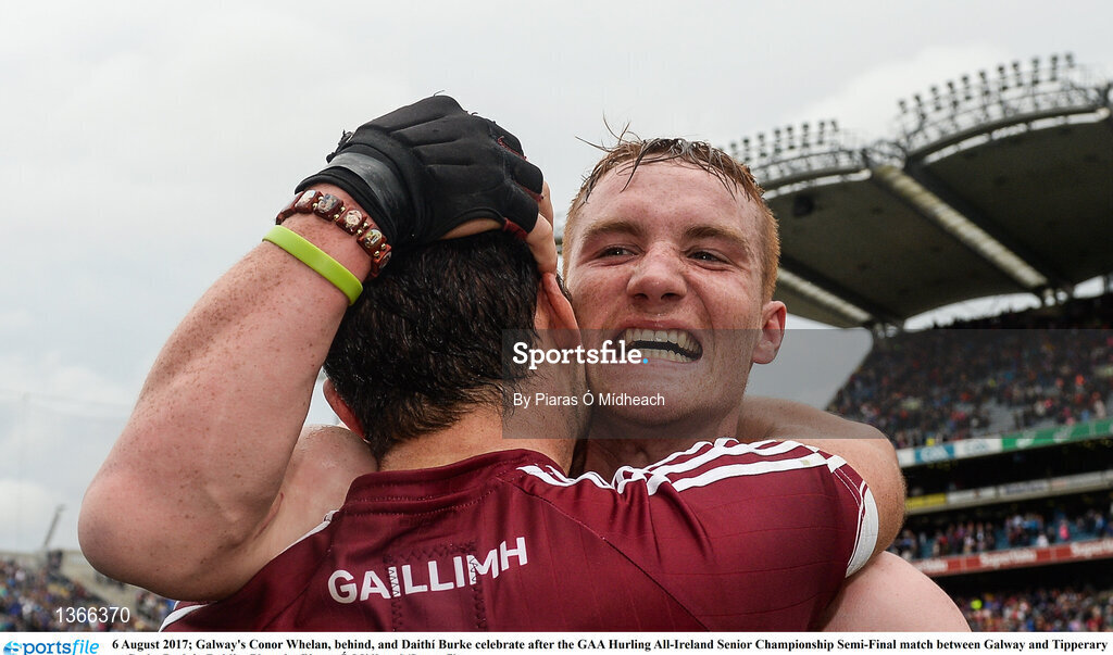6 August 2017; Galway's Conor Whelan, behind, and Daithí Burke celebrate after the GAA Hurling All-Ireland Senior Championship Semi-Final match between Galway and Tipperary at Croke Park in Dublin. Photo by Piaras Ó Mídheach/Sportsfile