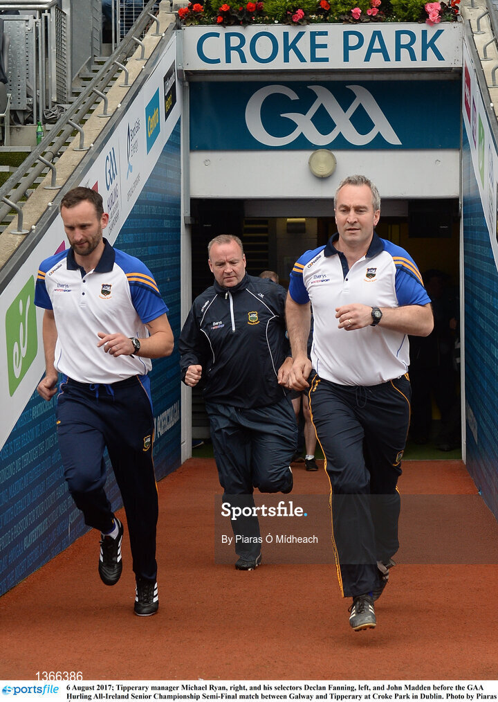 6 August 2017; Tipperary manager Michael Ryan, right, and his selectors Declan Fanning, left, and John Madden before the GAA Hurling All-Ireland Senior Championship Semi-Final match between Galway and Tipperary at Croke Park in Dublin. Photo by Piaras Ó Mídheach/Sportsfile