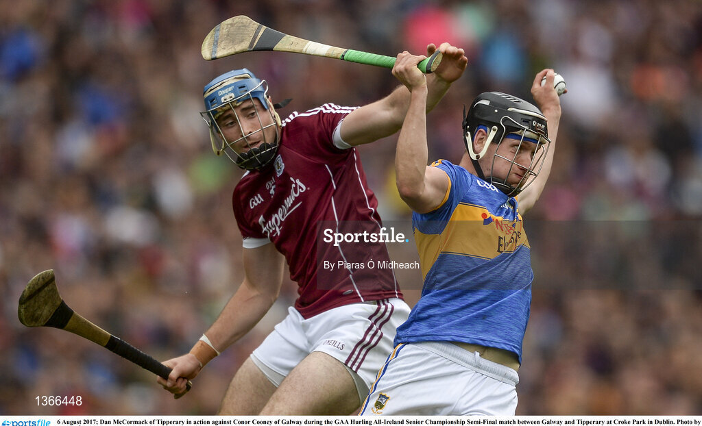 6 August 2017; Dan McCormack of Tipperary in action against Conor Cooney of Galway during the GAA Hurling All-Ireland Senior Championship Semi-Final match between Galway and Tipperary at Croke Park in Dublin. Photo by Piaras Ó Mídheach/Sportsfile