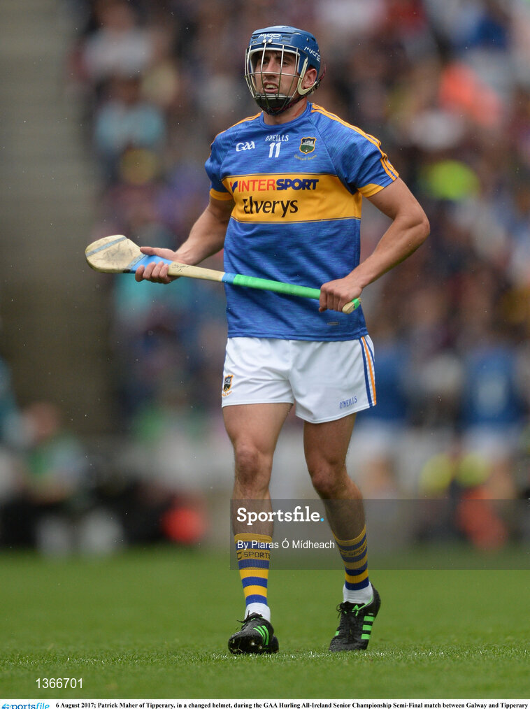 6 August 2017; Patrick Maher of Tipperary, in a changed helmet, during the GAA Hurling All-Ireland Senior Championship Semi-Final match between Galway and Tipperary at Croke Park in Dublin. Photo by Piaras Ó Mídheach/Sportsfile