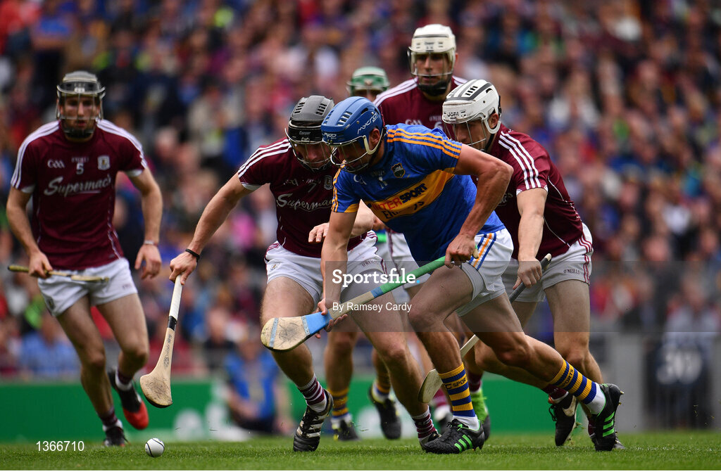 6 August 2017; Patrick Maher of Tipperary in action against Adrian Tuohy of Galway during the GAA Hurling All-Ireland Senior Championship Semi-Final match between Galway and Tipperary at Croke Park in Dublin. Photo by Ramsey Cardy/Sportsfile