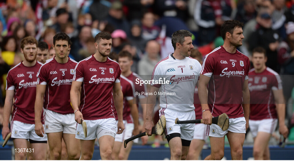 6 August 2017; Galway captain David Burke leads his team-mates in the pre-match parade before the GAA Hurling All-Ireland Senior Championship Semi-Final match between Galway and Tipperary at Croke Park in Dublin. Photo by Piaras Ó Mídheach/Sportsfile
