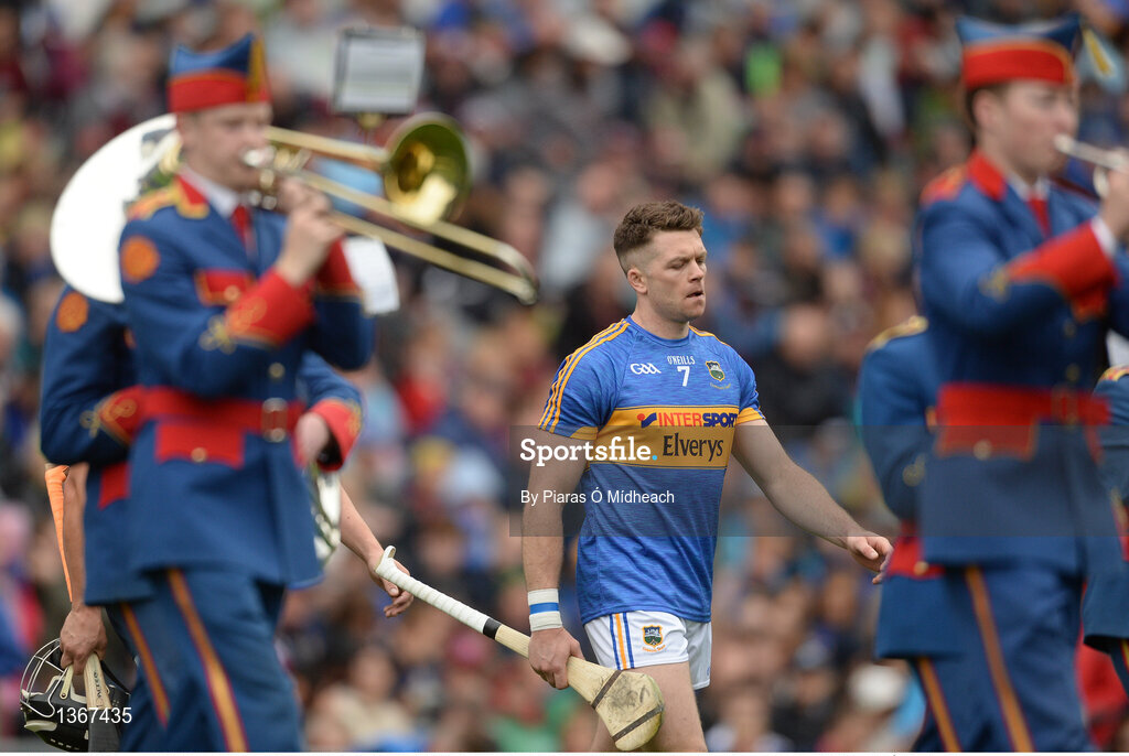 6 August 2017; Tipperary captain Pádraic Maher leads his team-mates in the parade behind the Artane School of Music Band before the GAA Hurling All-Ireland Senior Championship Semi-Final match between Galway and Tipperary at Croke Park in Dublin. Photo by Piaras Ó Mídheach/Sportsfile
