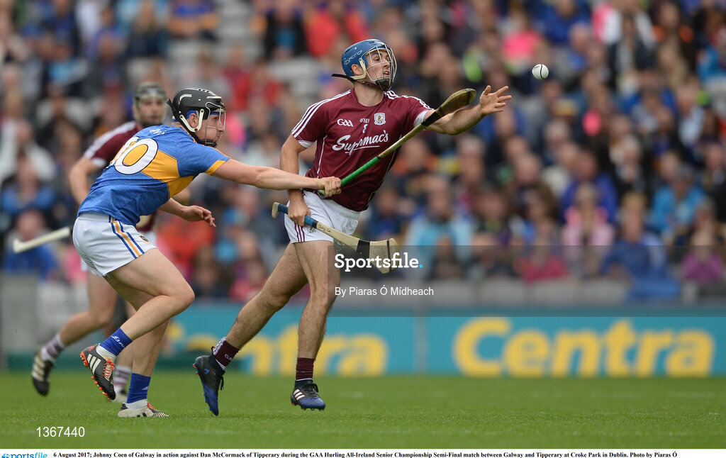 6 August 2017; Johnny Coen of Galway in action against Dan McCormack of Tipperary during the GAA Hurling All-Ireland Senior Championship Semi-Final match between Galway and Tipperary at Croke Park in Dublin. Photo by Piaras Ó Mídheach/Sportsfile