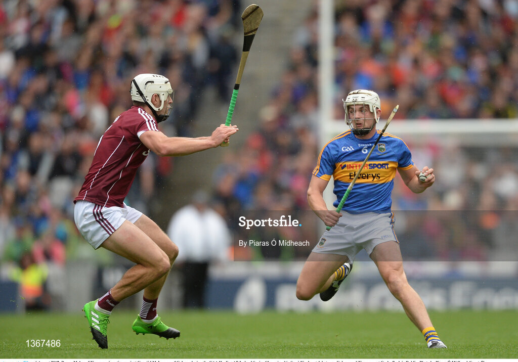 6 August 2017; Ronan Maher of Tipperary in action against Gearóid McInerney of Galway during the GAA Hurling All-Ireland Senior Championship Semi-Final match between Galway and Tipperary at Croke Park in Dublin. Photo by Piaras Ó Mídheach/Sportsfile