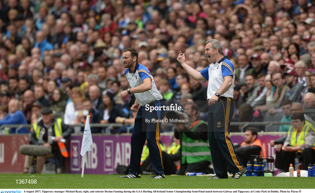 6 August 2017; Tipperary manager Michael Ryan, right, and selector Declan Fanning during the GAA Hurling All-Ireland Senior Championship Semi-Final match between Galway and Tipperary at Croke Park in Dublin. Photo by Piaras Ó Mídheach/Sportsfile