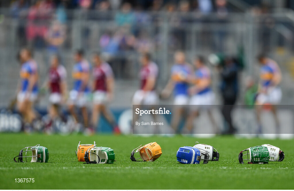 6 August 2017; A general view of helmets during the GAA Hurling All-Ireland Senior Championship Semi-Final match between Galway and Tipperary at Croke Park in Dublin. Photo by Sam Barnes/Sportsfile