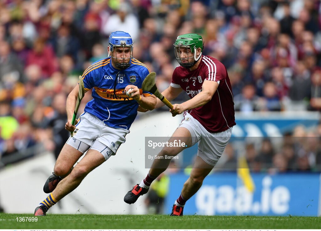 6 August 2017; John McGrath of Tipperary in action against Adrian Tuohy of Galway during the GAA Hurling All-Ireland Senior Championship Semi-Final match between Galway and Tipperary at Croke Park in Dublin. Photo by Sam Barnes/Sportsfile
