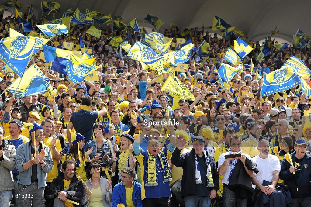 29 April 2012; ASM Clermont Auvergne supporters cheer on their side during the game. Heineken Cup Semi-Final, ASM Clermont Auvergne v Leinster, Stade Chaban Delmas, Bordeaux, France. Picture credit: Brendan Moran / SPORTSFILE