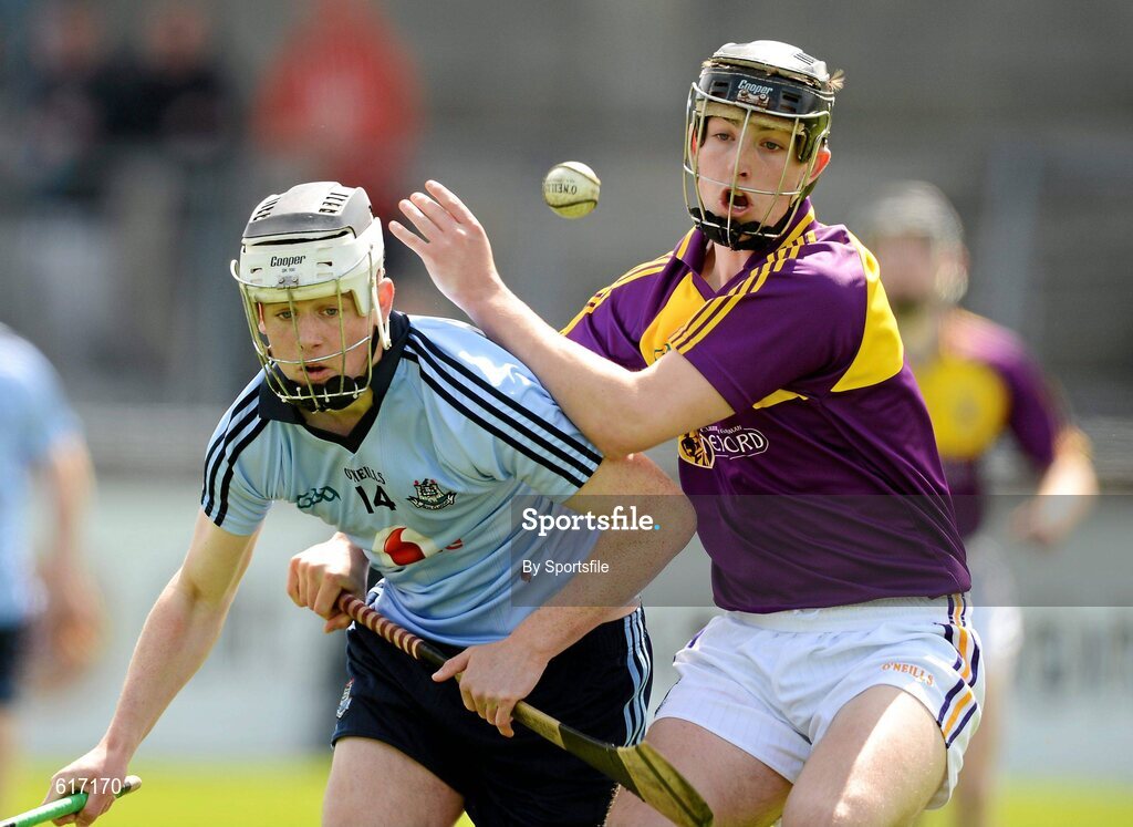 5 May 2012; Sean Murphy, Wexford, in action against James Roche, Dublin. Electric Ireland Leinster GAA Hurling Minor Championship, Dublin v Wexford, Parnell Park, Dublin. Photo by Sportsfile
